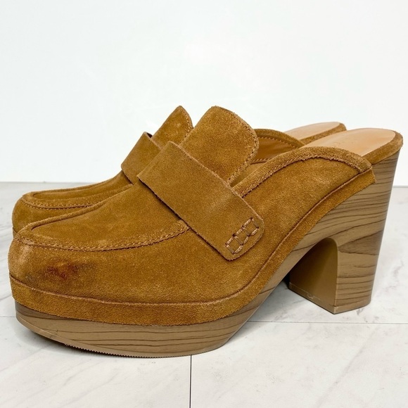 Splendid Vina Brown Suede Heeled Platform Clog 7 1/2 M - Picture 1 of 15